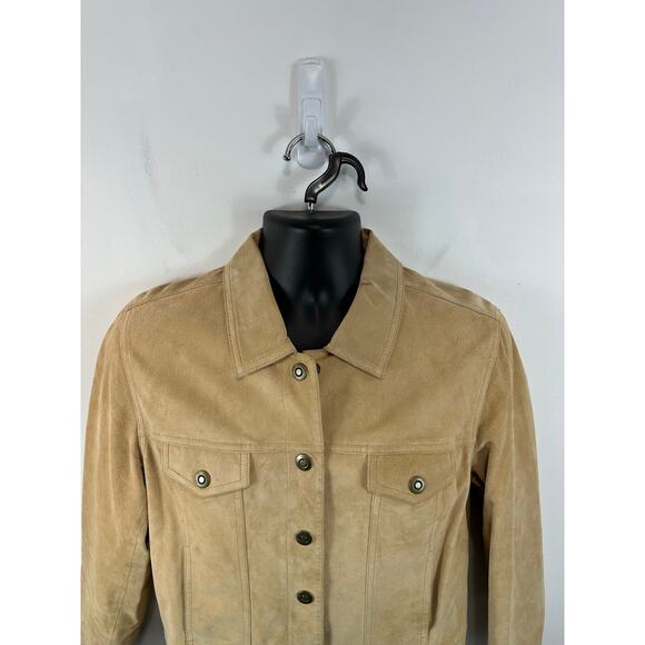 Boston Proper Suede Jacket Tan Snap Front Size Medium Boho Cottage - Picture 14 of 14